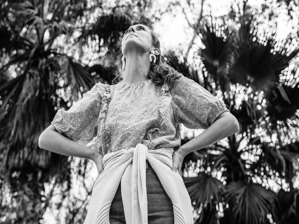 girl standing in monochrome